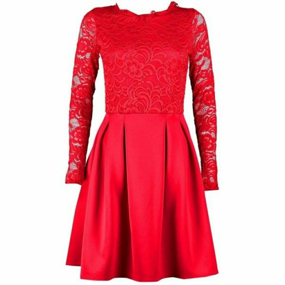 Red lace skater dress